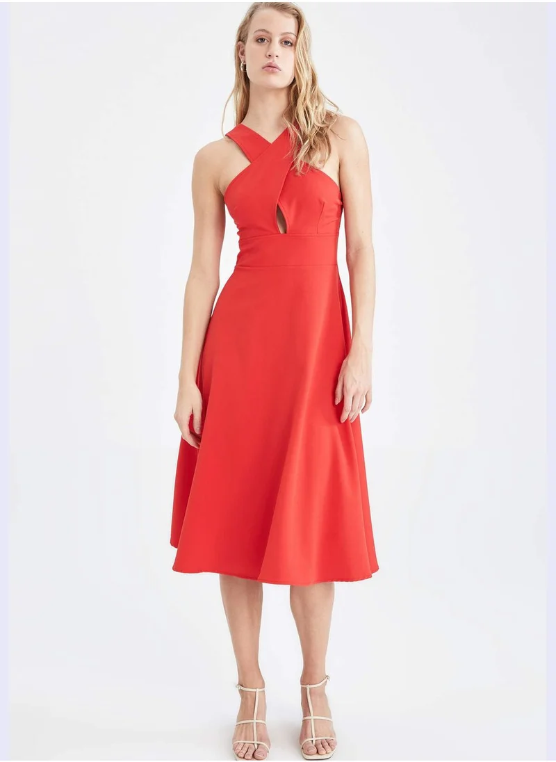 DeFacto Cross Neck Cut Out Midi Dress