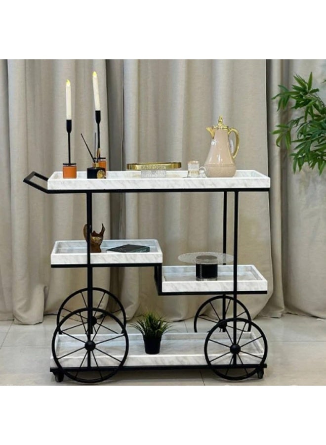 HOME TASTE Hometaste Modern Metal Bar Cart 3Tier Elegance With Locking Casters, Marble Shelves, And Premium Design Elevate Your Home, Kitchen, And Entertainment Spaces Big 100X40X90Cm 