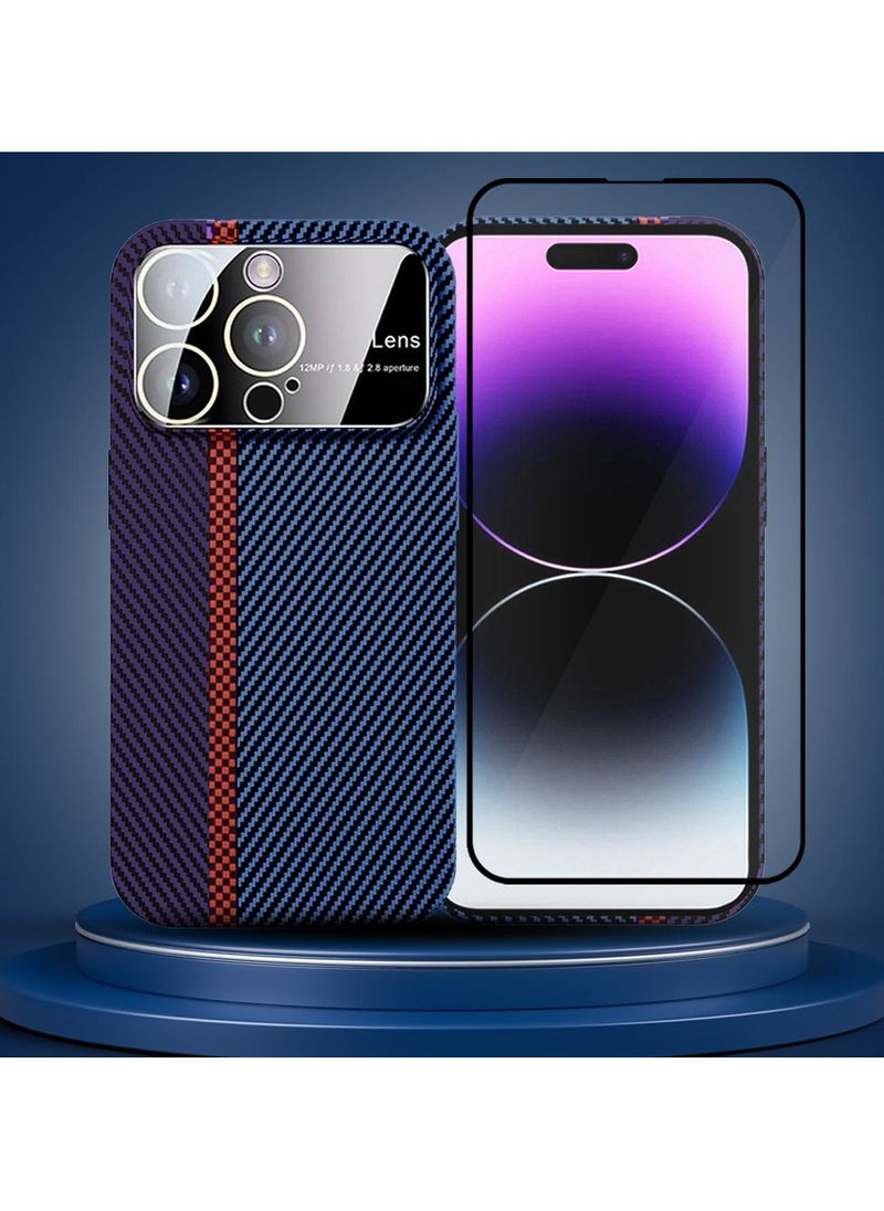 CATANES - 2 Packs Of iPhone 14 Pro Carbon Case Large Window Camera Protection and Screen Protector Unique Design Mixed Amazing Color Aramid Carbon Fiber Phone Case Blue - Image 1