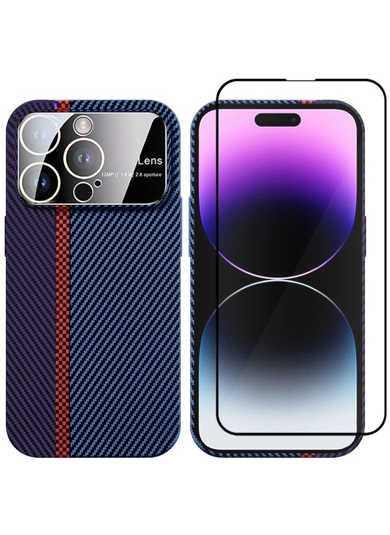 CATANES - 2 Packs Of iPhone 14 Pro Carbon Case Large Window Camera Protection and Screen Protector Unique Design Mixed Amazing Color Aramid Carbon Fiber Phone Case Blue - Image 1