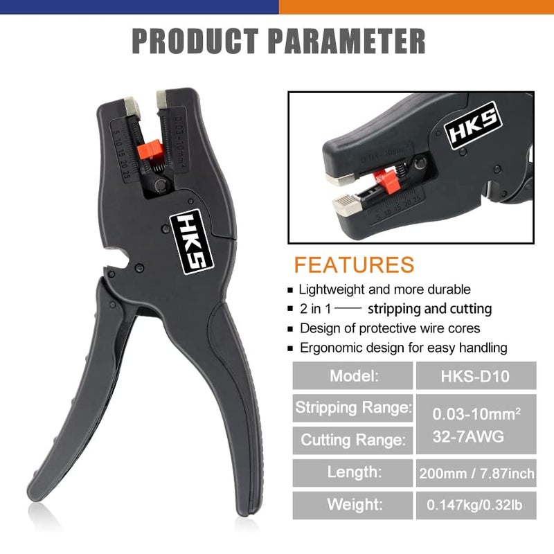 HKS Automatic 2 in 1 Wire Stripper Tool for 32-7 AWG Wire Stripping & Cutting, Length Range 0.25-1 inch - Suitable for Various Wires - Image 2