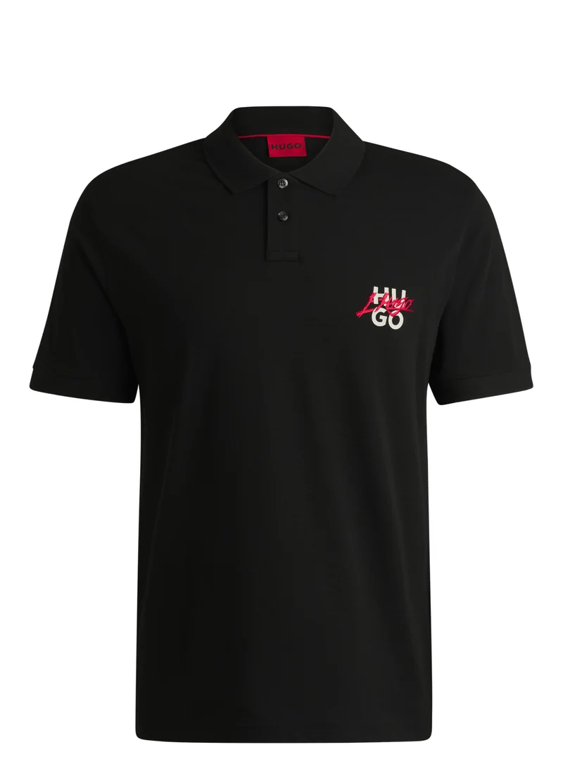 هوجو Cotton-piqué polo shirt with double logo