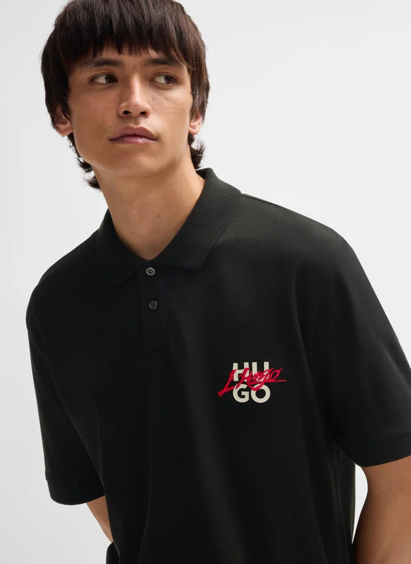 هوجو Cotton-piqué polo shirt with double logo