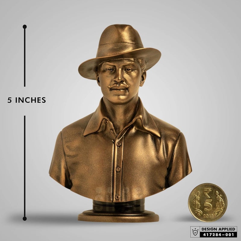SILAII Bhagat Singh Bust Sculpture Antique Bronze 5 Inch - Image 2