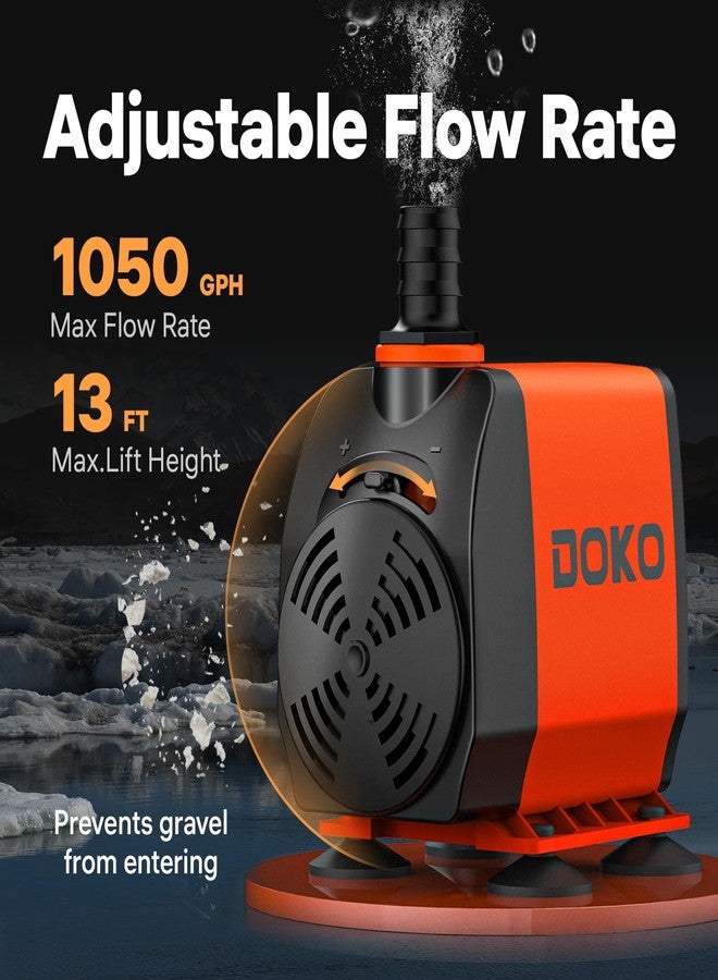 DOKO 1050GPH Submersible Water Pump, Fountain Water Pump with 6FT Power Cord and 3 Nozzles, 100W, Ultra Quiet Pond Pumps for Pond Aquarium Fountain Waterfall Fish Tank Hydroponic Statuary - Image 2