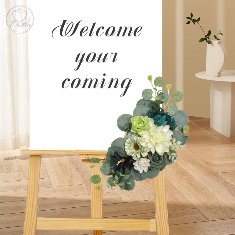 Odouzy Artificial Wedding Arch Flowers for Wedding Sign,Set of 2 for Wedding Welcome Ceremony Sign,Faux Floral Swags,Wedding, Banquet and Reception Backdrop Floral Decoration (Dark Green) - Image 4