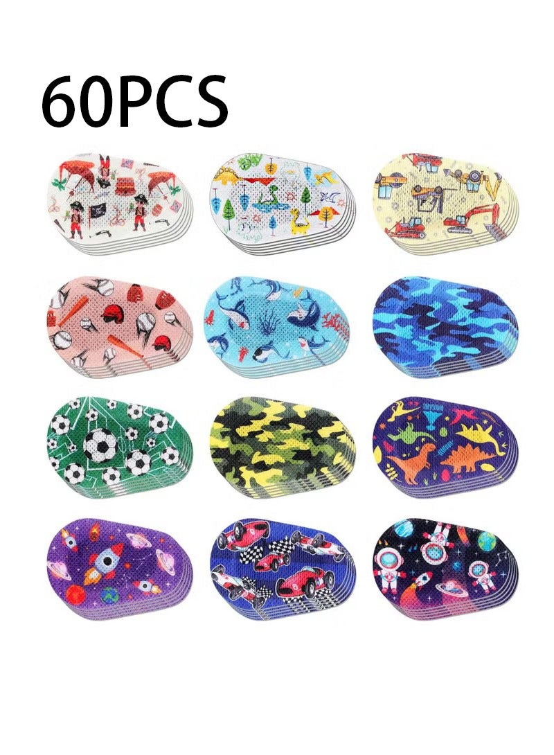 Unewshi Adhesive Eye Patches 60 Pcs Kids Girls Patches Toddler Bulk Patch Fabric Breathable Fun Cute Designs Cotton Bandages For Light Blocking 12 Styles - Image 1