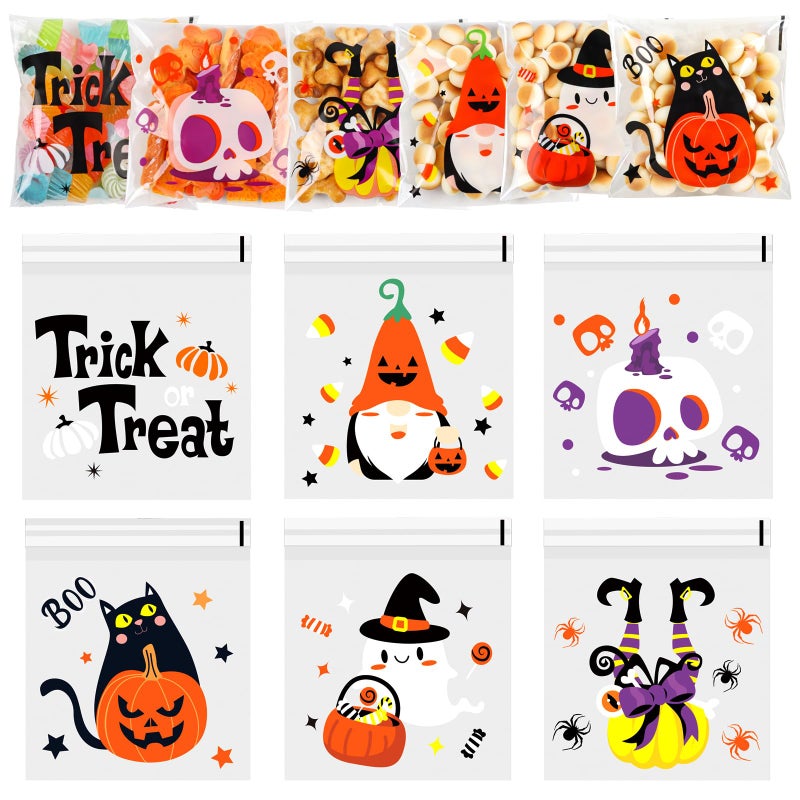 FOIMAS 300pcs Halloween Cellophane Treat Bags,Self Adhesive Halloween Candy Cookie Bag Plastic Goodie Bags for Trick or Treat Party Favor Supply - Image 1
