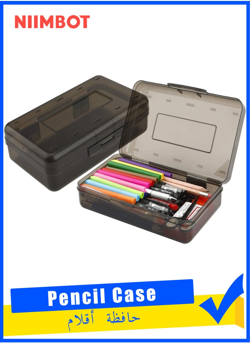 NIIMBOT 1Pcs Plastic Pencil Box Large Capacity Pencil Boxes Clear Boxes with Snap-tight Lid Stackable Design and Stylish Office Supplies Storage Organizer Box, Black  - Image 1