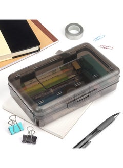 Generic Plastic Pencil Box Large Capacity Pencil Boxes Clear Boxes with Snap-tight Lid Stackable Design and Stylish Office Supplies Storage Organizer Box, Black  - Image 4