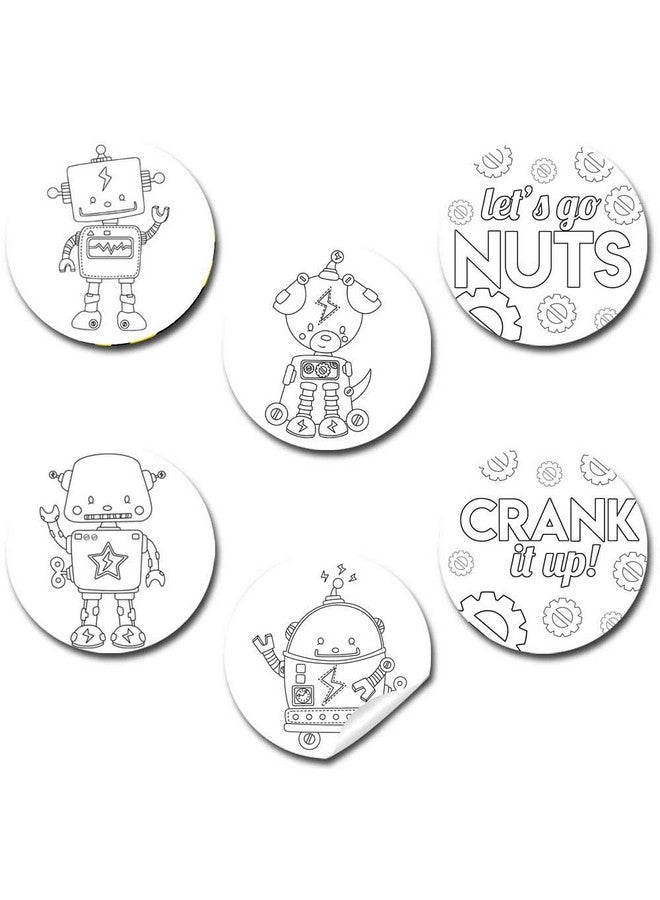 Amanda Creation Color Your Own Cute Robots Themed Birthday Party Favor Sticker Labels for Kids, 90 1.5" Party Circle Stickers by AmandaCreation, Great for Arts & Crafts, Envelope Seals, Goodie Bags & Treats - Image 1