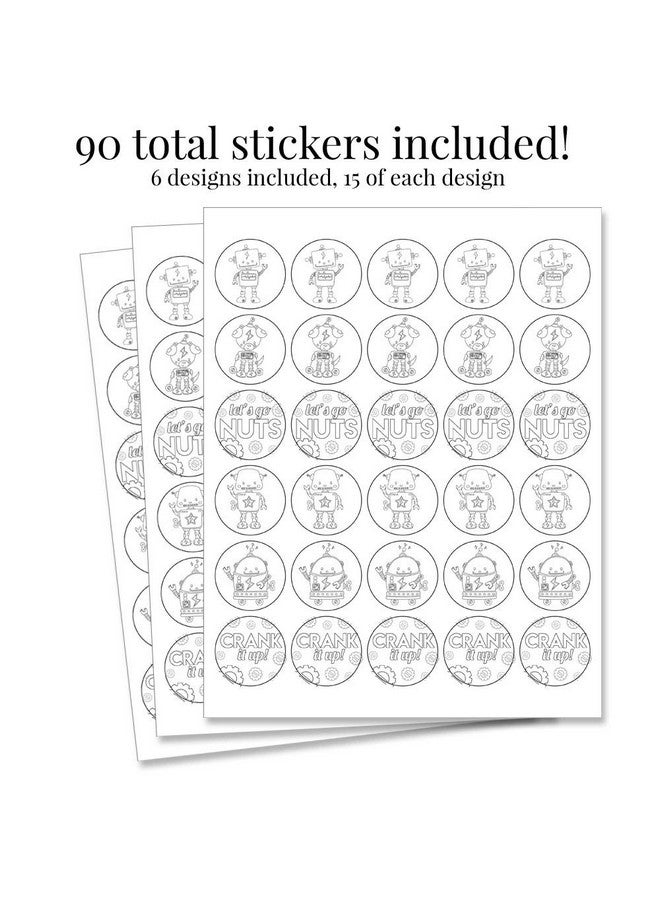 Amanda Creation Color Your Own Cute Robots Themed Birthday Party Favor Sticker Labels for Kids, 90 1.5" Party Circle Stickers by AmandaCreation, Great for Arts & Crafts, Envelope Seals, Goodie Bags & Treats - Image 5