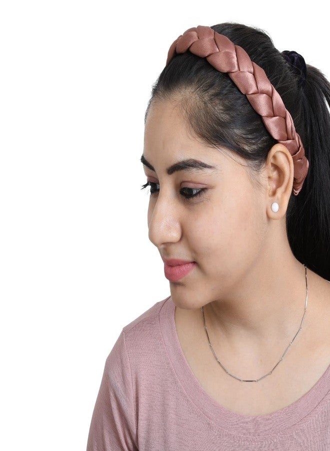 Nnr Premium Satin Silk Braided Head Bands For Women And Girls, Pack Of 2 Pcs - Brown/Wine - Image 3