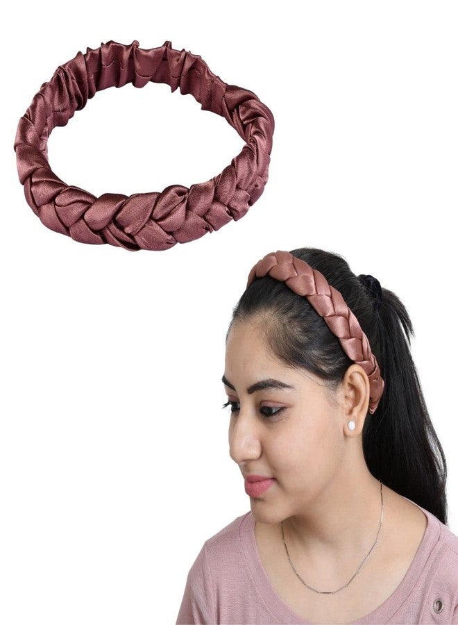 Nnr Premium Satin Silk Braided Head Bands For Women And Girls, Pack Of 2 Pcs - Brown/Wine - Image 2