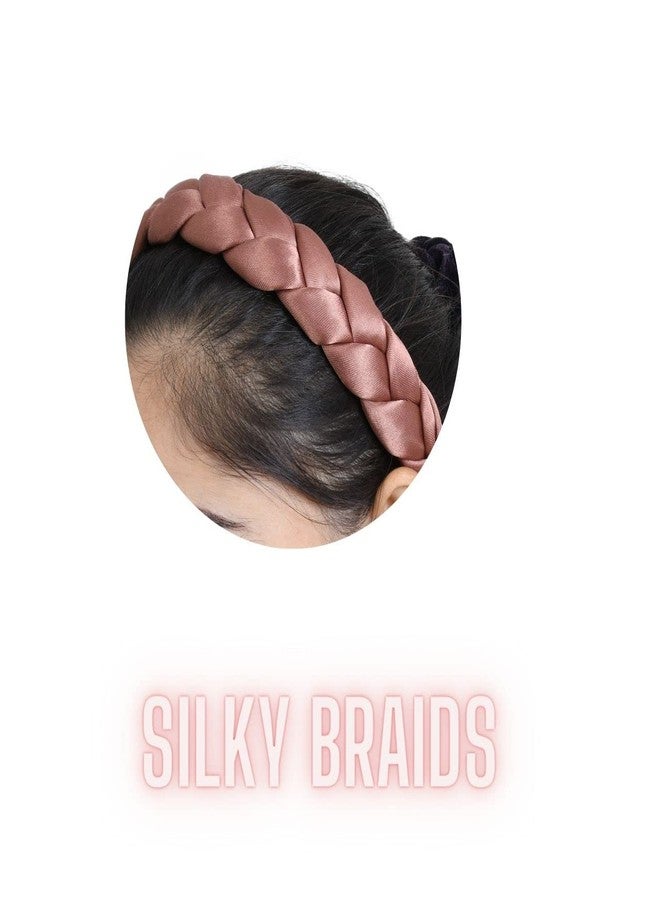 Nnr Premium Satin Silk Braided Head Bands For Women And Girls, Pack Of 2 Pcs - Brown/Wine - Image 4