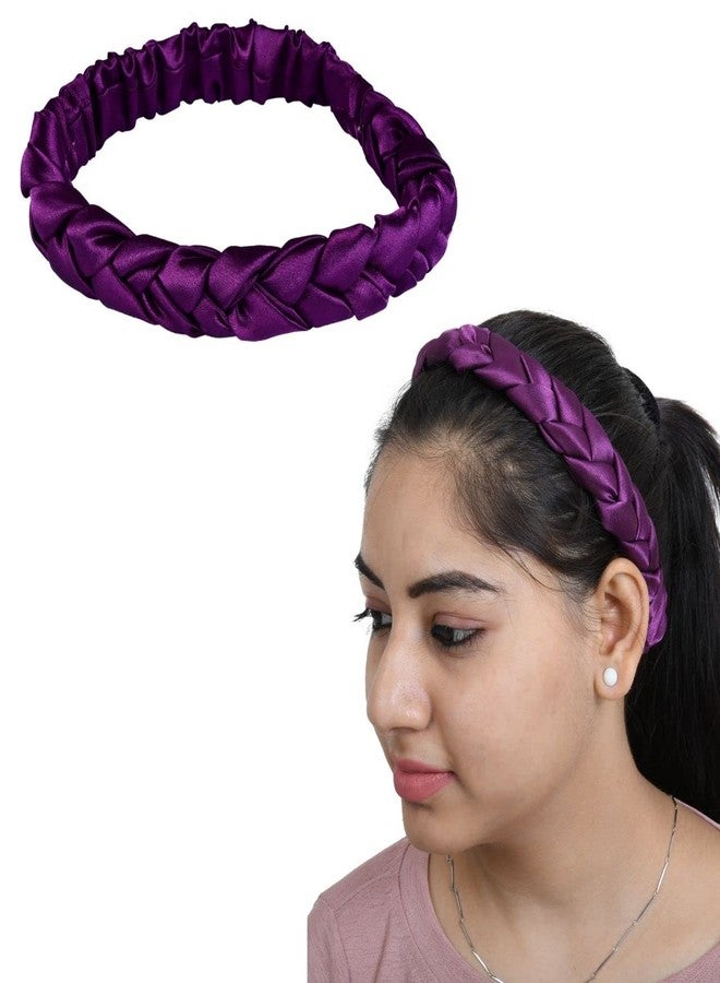 Nnr Premium Satin Silk Braided Head Bands For Women And Girls, Pack Of 2 Pcs - Brown/Wine - Image 5