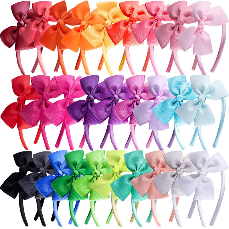 SIQUK 28 Pieces Bow Headbands Grosgrain Ribbon Headband with Bow Hair Bows Hair Bands for Girls 28 Colors