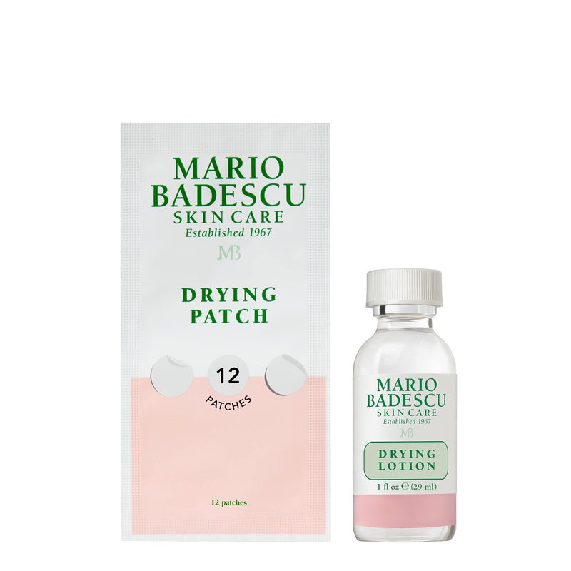 MARIO BADESCU Mario Badescu AM/PM Blemish Kit, Includes Drying Lotion Spot Treatment with Salicylic Acid and Sulfur (1 Fl Oz) AND Drying Patch Facial Stickers, Invisible Pimple Patches (12 Count) 