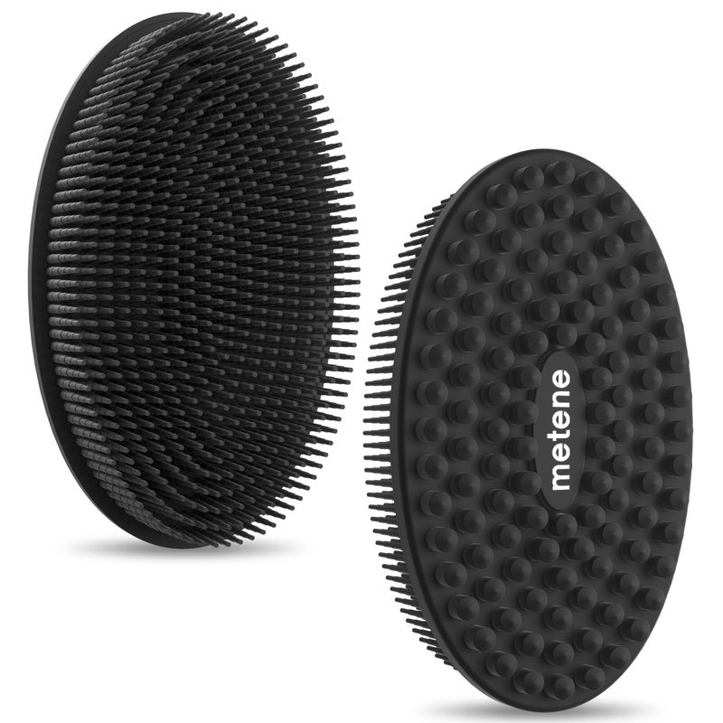 Metene 2 Pack Silicone Exfoliating Scrubber Lathers Well LongLasting Soft Scrubbers for Shower and Bath Black