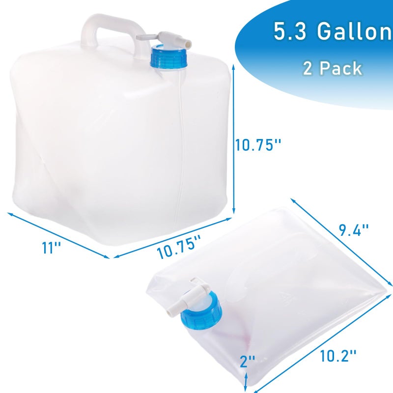 Nexboraque 2 Pack 5.3 Gallon Collapsible Container with Spigot, Foldable Water Jug Portable Camping Water Storage Carrier Jug for Outdoors Hiking Backpack & Emergency, Food Safe - Image 2
