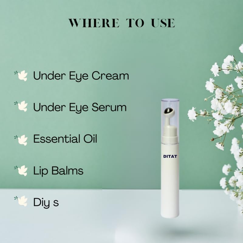 DITAT DITAT 15ml Airless Under Eye And Lips Roller White Bottle Stainless Steel Roll on and Transparent Cap For Cream Serum Essential Oils DIYs and Lip Balms  - Image 4