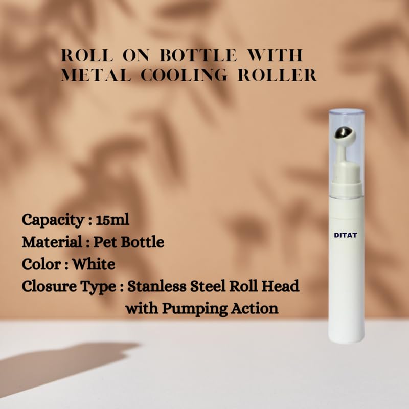 DITAT DITAT 15ml Airless Under Eye And Lips Roller White Bottle Stainless Steel Roll on and Transparent Cap For Cream Serum Essential Oils DIYs and Lip Balms  - Image 2