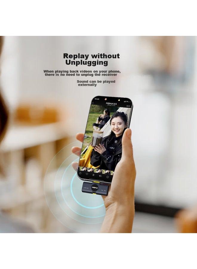 Moma Lark Mix, One-to Wireless Lavalier Microphone, Mammoth Mobile Vlog Outdoor Interview, Mini Button Microphone, Lightning Version, Black - Image 5