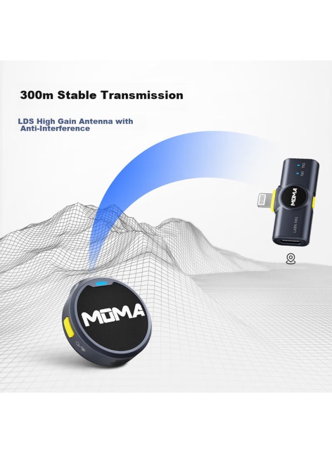 Moma Lark Mix, One-to Wireless Lavalier Microphone, Mammoth Mobile Vlog Outdoor Interview, Mini Button Microphone, Lightning Version, Black - Image 3