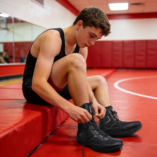 KEFUWU Wrestling Boxing Boots Wide for Men High Top Breathable Lightweight Non-Slip for Competition & Training(11 Men, Black) - Image 3