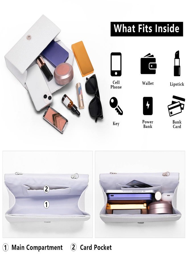 Larcenciel حقيبة كلاتش بيضاء لنساء لارسينسيل، حقائب مسائية أنيقة مطوية مع حزام سلسلة، حقيبة كلاتش ظرف لامعة باللون الأخضر، حقيبة كتف رسمية لحفلات الزفاف، الحفلات، التخرج، الكوكتيل، ليالي المواعيد - Image 4