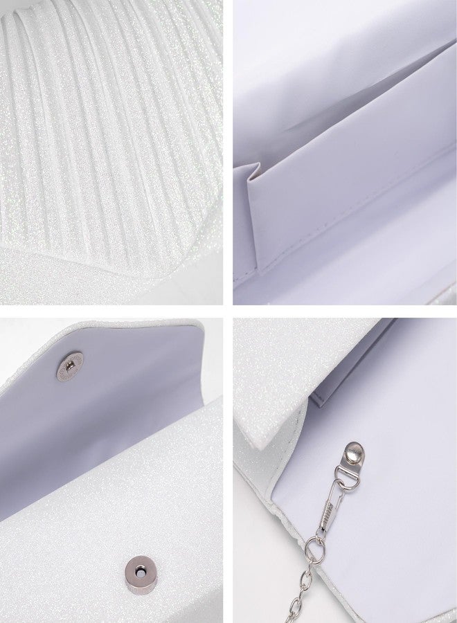 Larcenciel حقيبة كلاتش بيضاء لنساء لارسينسيل، حقائب مسائية أنيقة مطوية مع حزام سلسلة، حقيبة كلاتش ظرف لامعة باللون الأخضر، حقيبة كتف رسمية لحفلات الزفاف، الحفلات، التخرج، الكوكتيل، ليالي المواعيد - Image 5