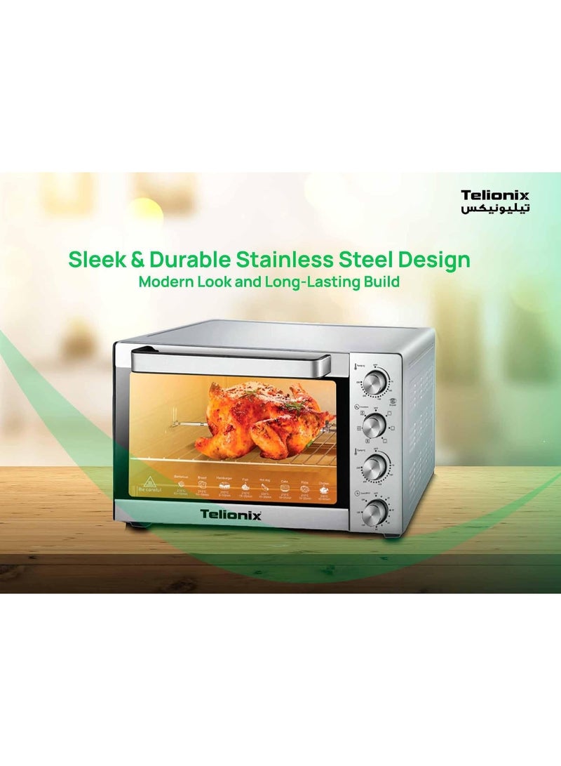 Telionix 45L Electric Oven with Convection Fan, 1700W Stainless Steel, 120Min Timer, Adjustable 70-250°C, Rotisserie, 4 Control Knobs, for Baking Bread Cake, Grilling, Pizza, Roasting (45L) - Image 5
