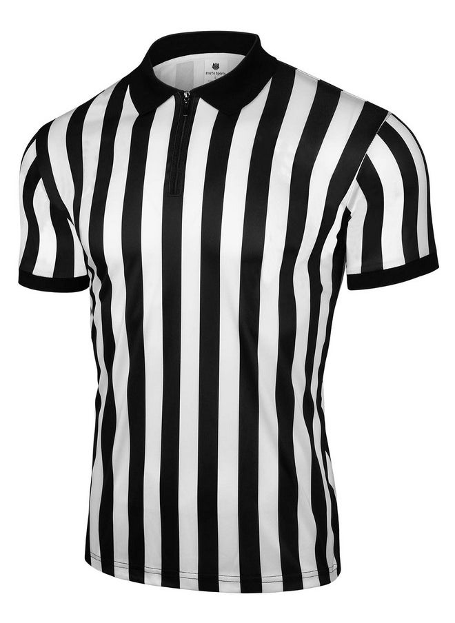 FitsT4 Sports Mens Official Black & White Stripe Referee Shirt Zipper Collared Short Sleeve Umpire Jersey Costume Ref Uniform - pzsku/ZB73A41CA6351C5F83934Z/45/_/1740982508/4b96ab71-0f22-45d3-a78e-90d0b3534d7d