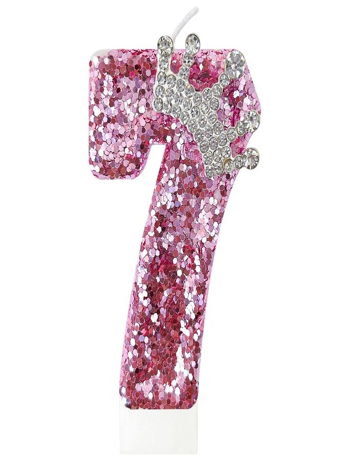 JonesLi 7Th Birthday Number Candles,Pink Crown Birthday Candles for Cake Pink Candles,Super Cute Sparkling Crown Candle, for Birthday Party Decorations - Image 1