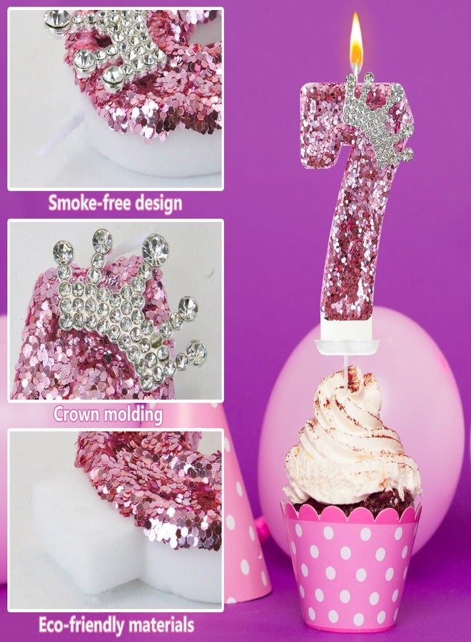 JonesLi 7Th Birthday Number Candles,Pink Crown Birthday Candles for Cake Pink Candles,Super Cute Sparkling Crown Candle, for Birthday Party Decorations - Image 3
