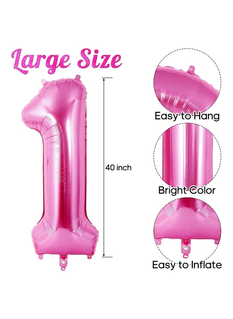 Home zone 40 Inch Pink Digit Helium Foil Birthday Party Balloons Number 1  - Image 3