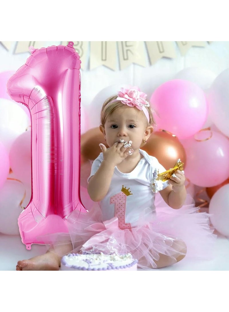 Home zone 40 Inch Pink Digit Helium Foil Birthday Party Balloons Number 1  - Image 2