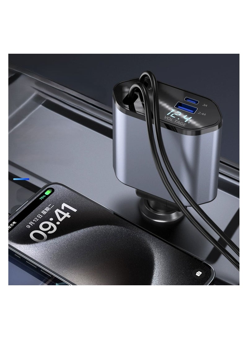 Generic 12/24V 120W Fast Car Charger with Retractable Charging Cable Fast Car Power Adapter PD20W for iPhone Type C 40W Car Bluetooth USB Charger Plug with iPhone,Samsung,Galaxy,Huawei,Xiaomi  - Image 2