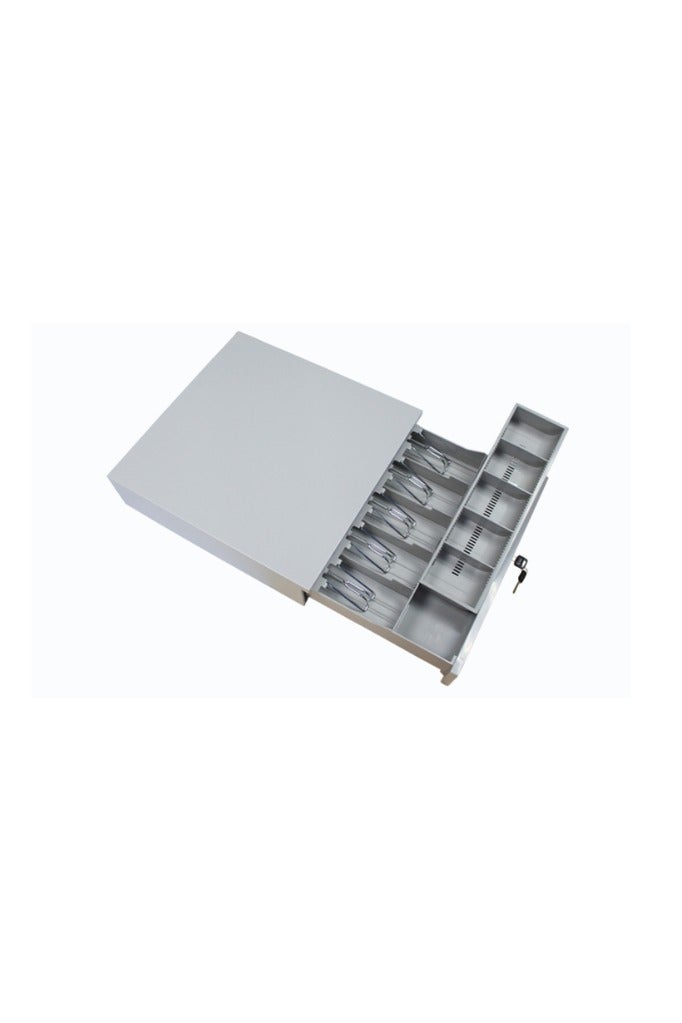 Kalon Heavy-Duty POS Cash Drawer White with 4 Bill & 5 Coin Compartments – Secure Lock  Metal Cash Register Drawer for Retail & Restaurant ,Cafes SHOP Supermarkets 38x34x10cm - Image 1