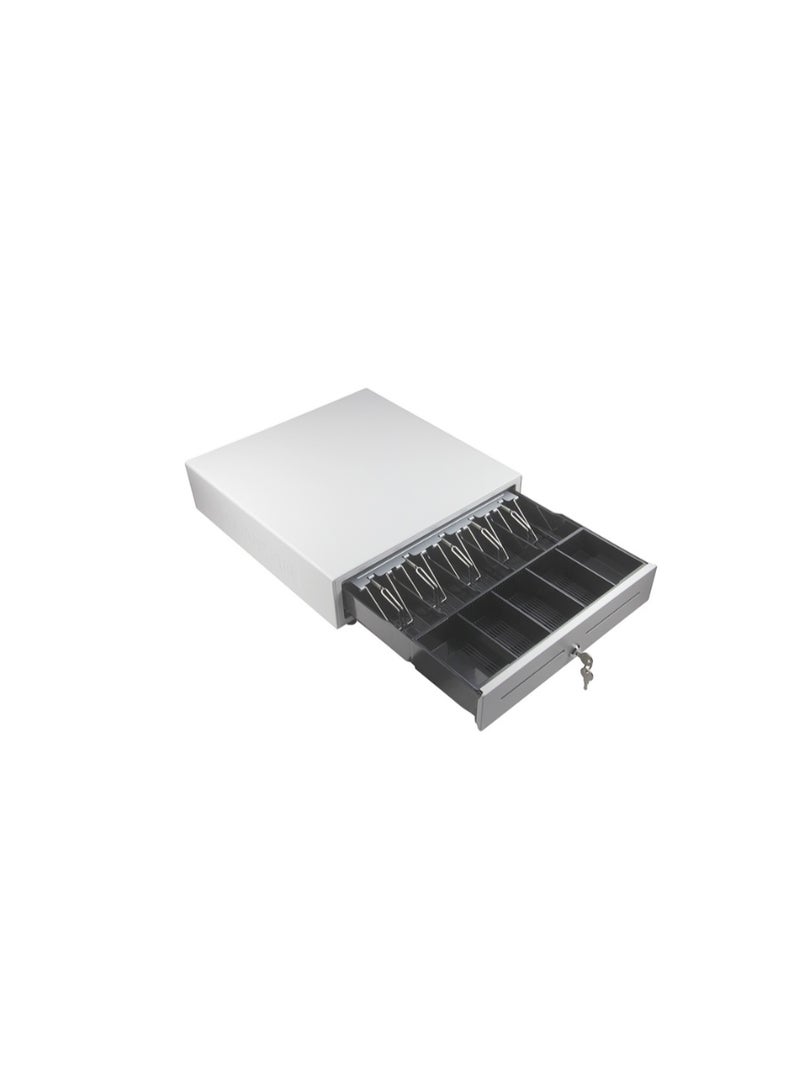 Kalon Heavy-Duty POS Cash Drawer White with 4 Bill & 5 Coin Compartments – Secure Lock  Metal Cash Register Drawer for Retail & Restaurant ,Cafes SHOP Supermarkets 38x34x10cm - Image 3