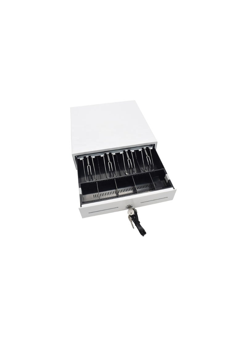 Kalon Heavy-Duty POS Cash Drawer White with 4 Bill & 5 Coin Compartments – Secure Lock  Metal Cash Register Drawer for Retail & Restaurant ,Cafes SHOP Supermarkets 38x34x10cm - Image 2