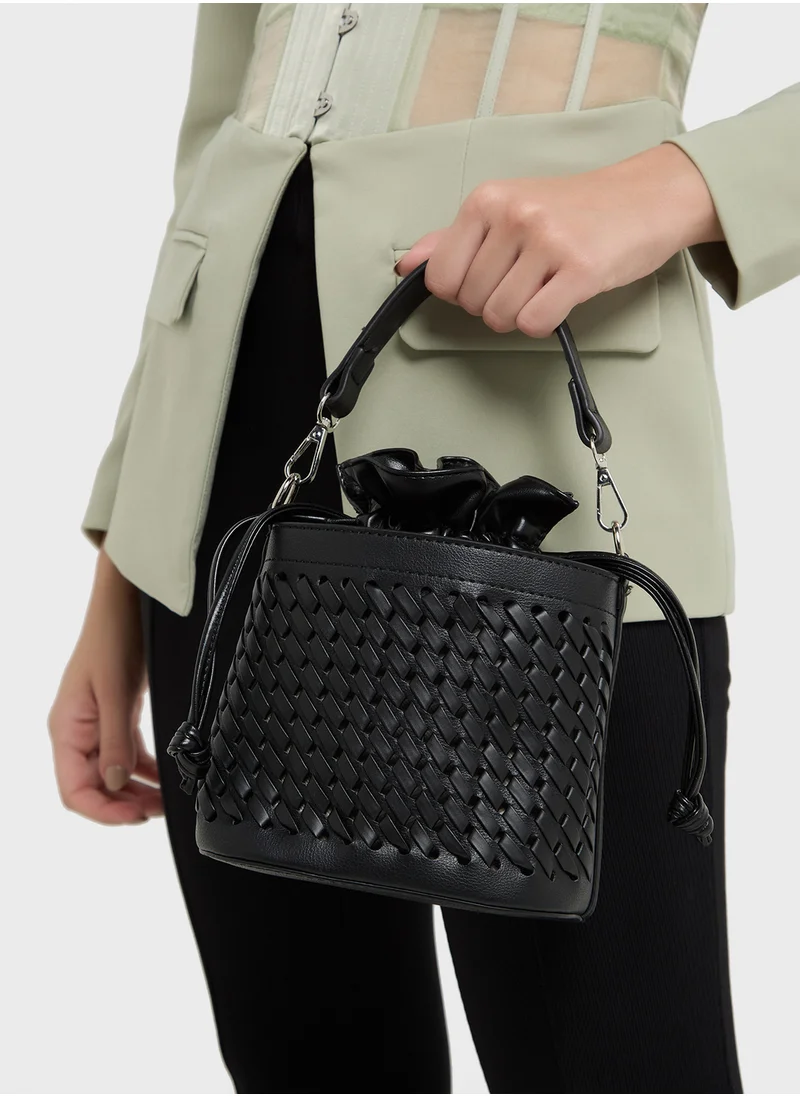 ELLA Weave Detail Bucket Crossbody Bag