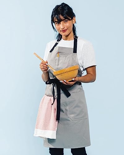 Caldo Daily Cotton Kitchen Apron for Cooking- Mens and Womens Professional Chef or Server Bib Apron - Adjustable Straps with Pockets and Towel Loop (Grey) - Image 4