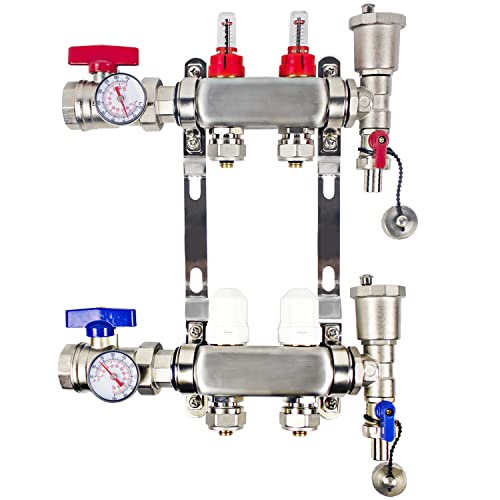AB 2 Loop PEXRadiant Manifold 12 Inch Compatible Outlets Up to 14 GPM Flow Valve for Hydronic Radiant Floor Heating12 Connectors Included