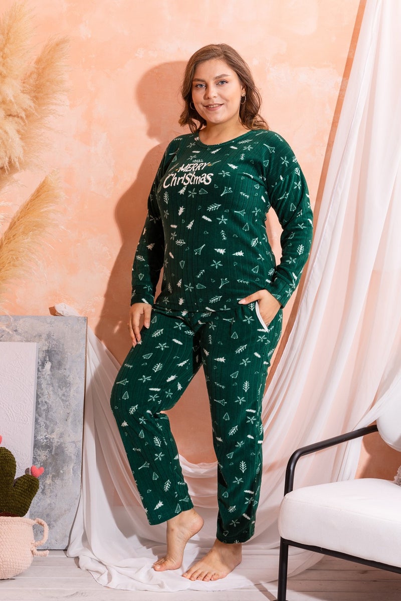 Nisanca Plus Size Plush Polar Fleece Pajama Set - Winter Plus Size Women's Pajamas  - Image 1