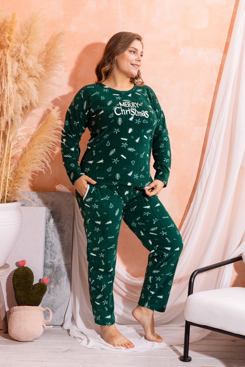 Nisanca Plus Size Plush Polar Fleece Pajama Set - Winter Plus Size Women's Pajamas  - Image 2