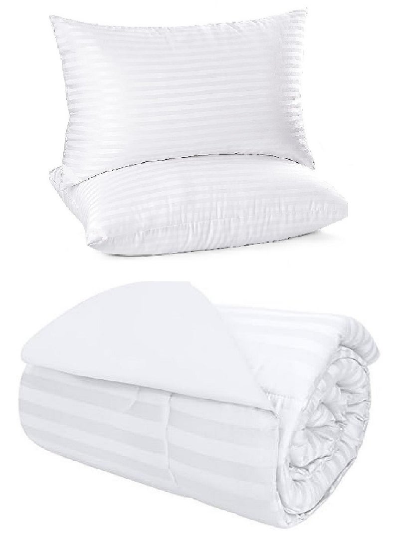 Blueberry Luxury King Size Stripe Duvet  Quilted Cotton White 240x260cm With 2 Pieces Pillow  - Image 1