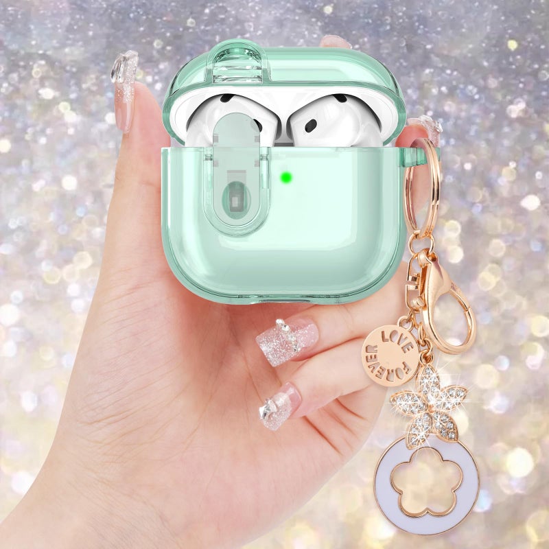 VISOOM (with Safety Lock) Clear Case Compatible with Cute Apple Airpods 4 Cases 2024 Women, VISOOM Soft TPU Transparency Air pods 4 Gen Case iPods 4 Earbuds Case Girl Bling Keychain for Airpod iPod 4th Gen - Image 4