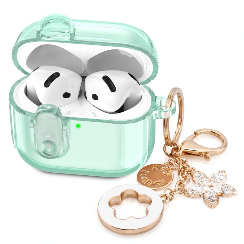 VISOOM (with Safety Lock) Clear Case Compatible with Cute Apple Airpods 4 Cases 2024 Women, VISOOM Soft TPU Transparency Air pods 4 Gen Case iPods 4 Earbuds Case Girl Bling Keychain for Airpod iPod 4th Gen - Image 1