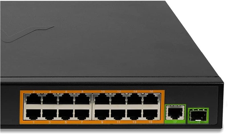 BV -Tech 16 Ports PoE+ Switch (16 Gigabit Ethernet Ports | 1 Ethernet +1 SFP Uplink) -230W - Fanless Desktop Design, Sturdy Metal Housing - 802.3af/at - Image 4